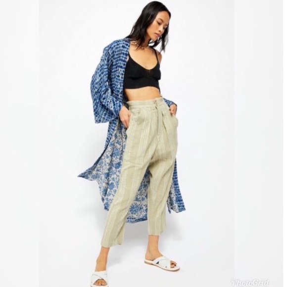 Free People Pants - Free People Sage Stripe Cropped Gauze Pants
